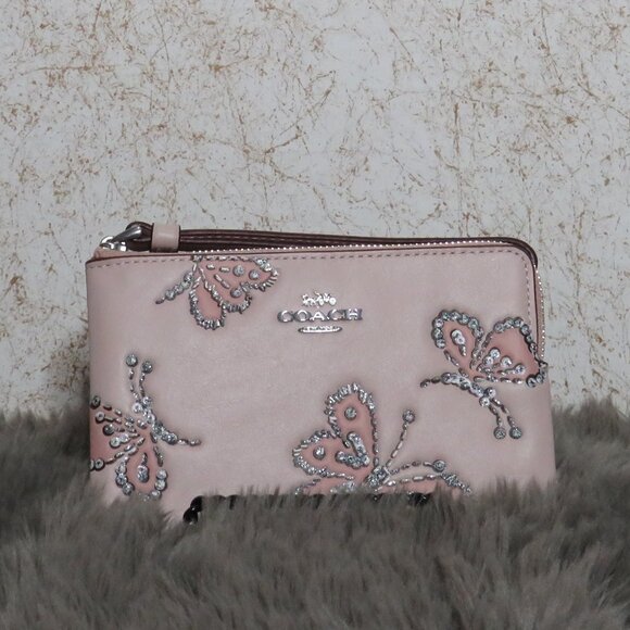 Coach Corner Zip Wristlet with Sparkly Butterfly (Seashell) - Picture 1 of 6